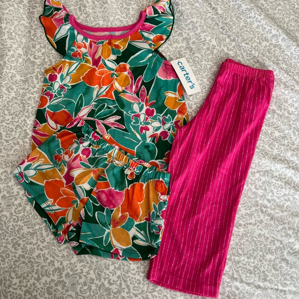 New Carters Tropical floral print 3pc loose fit pjs
